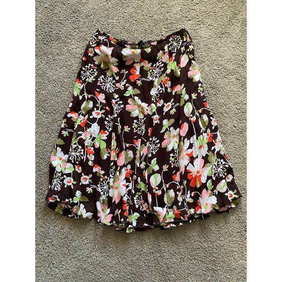 Vintage Casual Corner Brown Floral Chiffon Pull On Flowy Midi Skirt- Size Medium - Picture 5 of 5